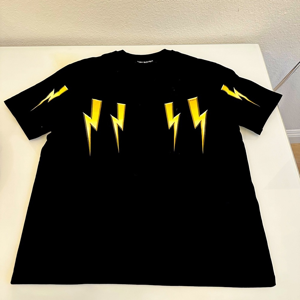 Neil Barrett Black and Gold Thunderbolt Tee